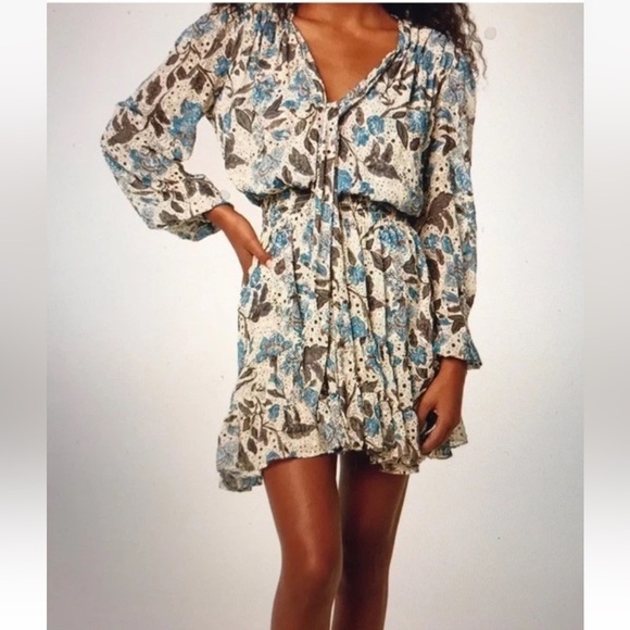 Misa Los Angeles Dress Small Floral Jaipur Smocked Boho Maximalist Ruffle - Picture 12 of 12